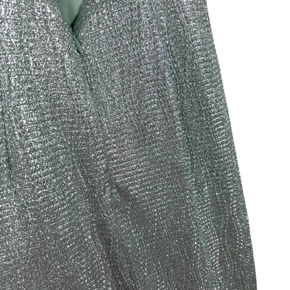 AIDEN MADDOX CELADON FOIL METALLIC KNIT STRAPPY V-NECK LONG FORMAL GOWN DRESS - Picture 14 of 15